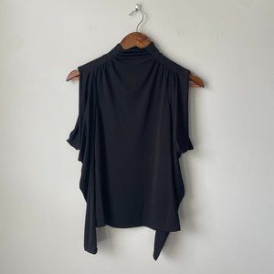 INC Women Long Sleeve Cold Shoulder Blouse Sz Xs Stretch Mock Neck Top Shirt